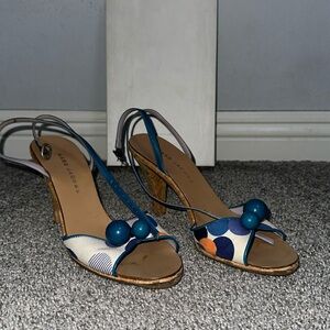 Marc Jacobs Teal Kid/Ivory Fabric Heels - US - 8